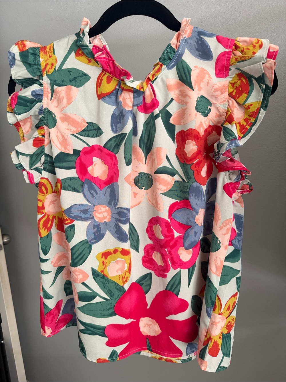 THML Floral Ruffle Sleeve Blouse - Pink, Green, Blue